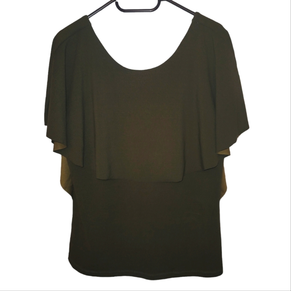 Red Coral fashion collections khaki green cape top sz Med